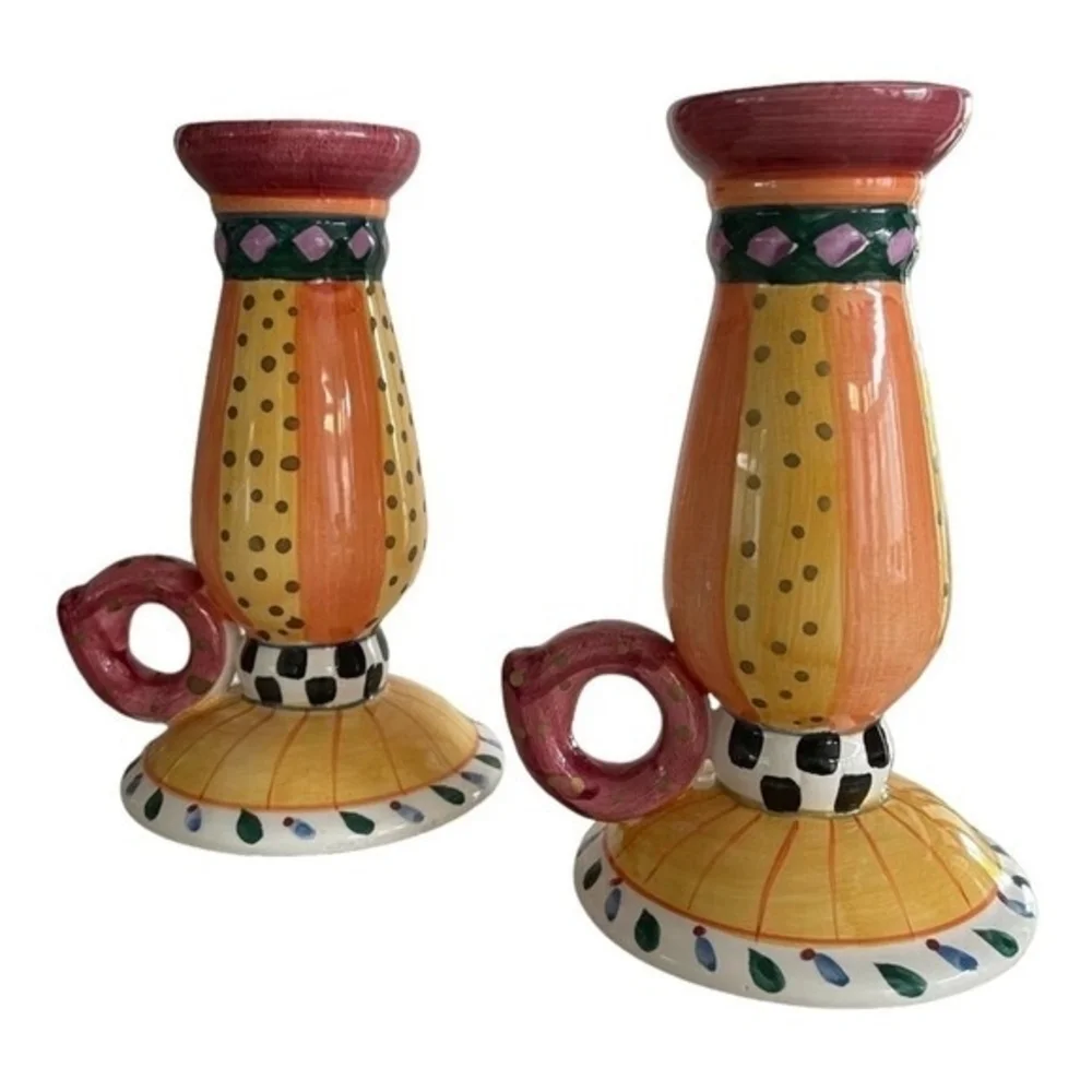 Pair Ceramic Teacup Candle Holders 6.75
